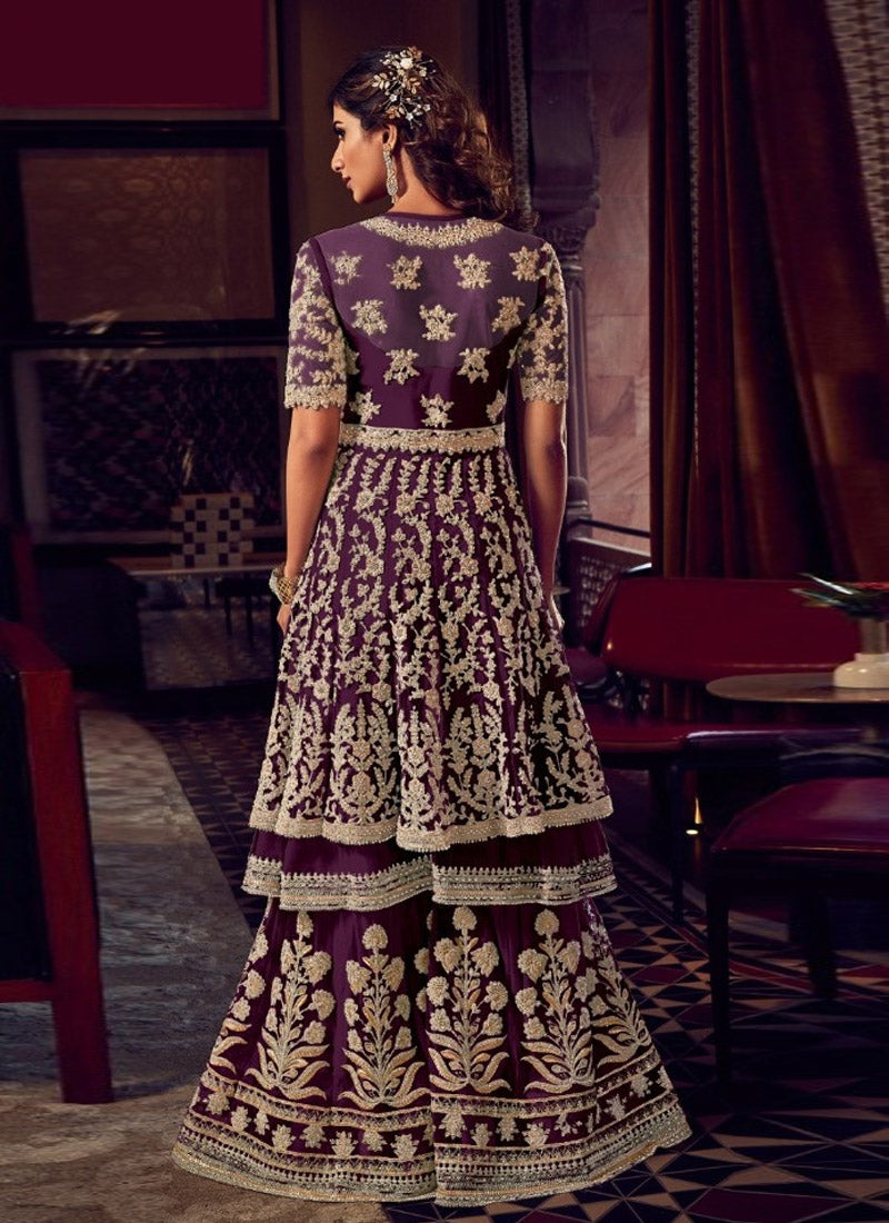 Purple Wedding Reception Sharara Palazzo Suit FZSF90670 - Siya Fashions