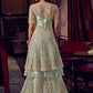 Aqua Blue Wedding Reception Net Sharara Palazzo Suit FZSF90666 - Siya Fashions