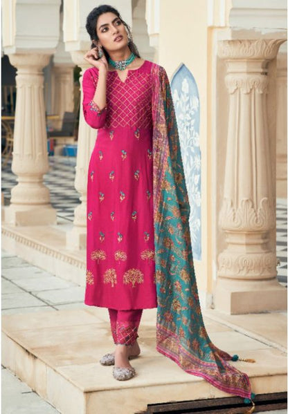 Rani Pink Pure Bemberg Silk Wedding Palazo Suit SFSA284201 - Siya Fashions