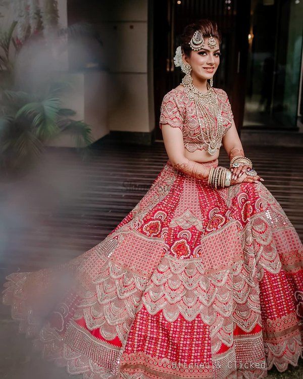 Red Pink Bridal Dulhan Wedding Haute Couture Silk Lehenga DULHAN54 - Siya Fashions