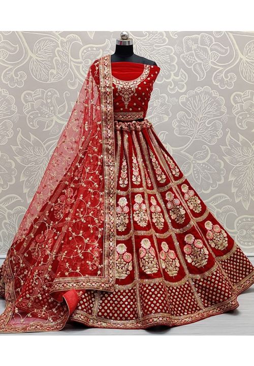 Red Bridal Heavy Lehenga Choli In Velvet SFANJ1330 - Siya Fashions