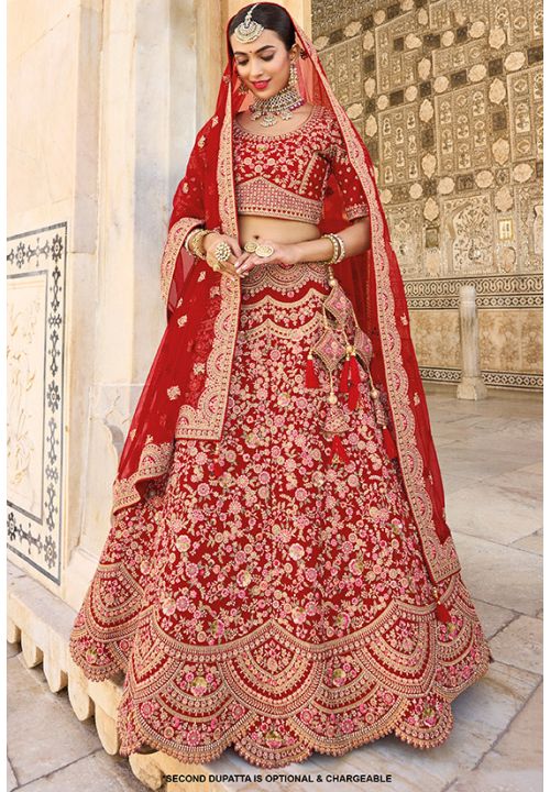 Red Bridal Wedding Lehenga Choli Set In Silk SFSJDN12803 - Siya Fashions