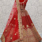 Red Heavy Bridal Lehenga Set Velvet With Diamond Work SFANJ1178 - Siya Fashions