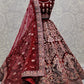 Red Maroon Velvet Indian Bridal Lehenga Zircon Stone Work SFANJ1351 - Siya Fashions