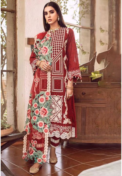 Red Net Salwar Pant Suit Pearl Embroidery Work SFSA241831 - Siya Fashions