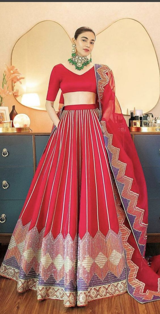 Red Pakistani Celebrity Wedding Lehenga Set  SFINS8902 - Siya Fashions