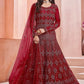 Red Party Anarkali Gown In Net With Diamond Work SFYS77802 - Siya Fashions