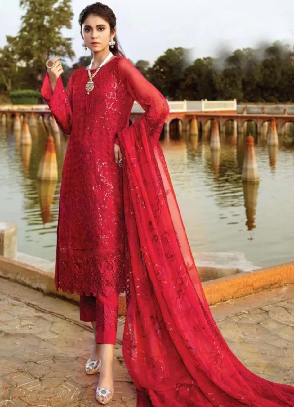 Red Salwar Pant Suit In Georgette Embroidery Work SF77107 - Siya Fashions