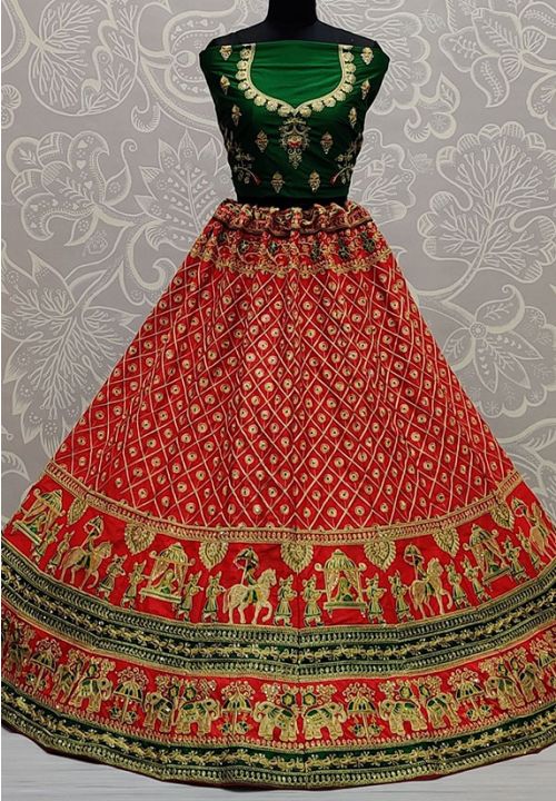 Red Wedding Silk Heavy Lehenga Choli Gotta Patti SFANJ1230 - Siya Fashions