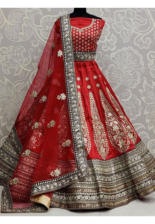 Red Wedding Silk Heavy Lehenga Choli Gotta Patti SFANJ1278 - Siya Fashions