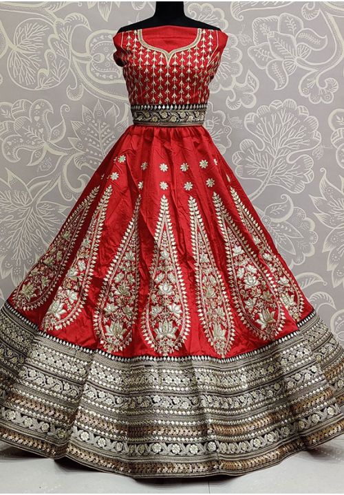Red Wedding Silk Heavy Lehenga Choli Gotta Patti SFANJ1278 - Siya Fashions