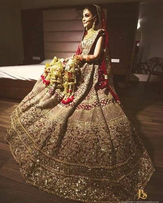 Red Gold Bridal Lehenga Choli With Hand Zardozi Work SFINSB34 - Siya Fashions