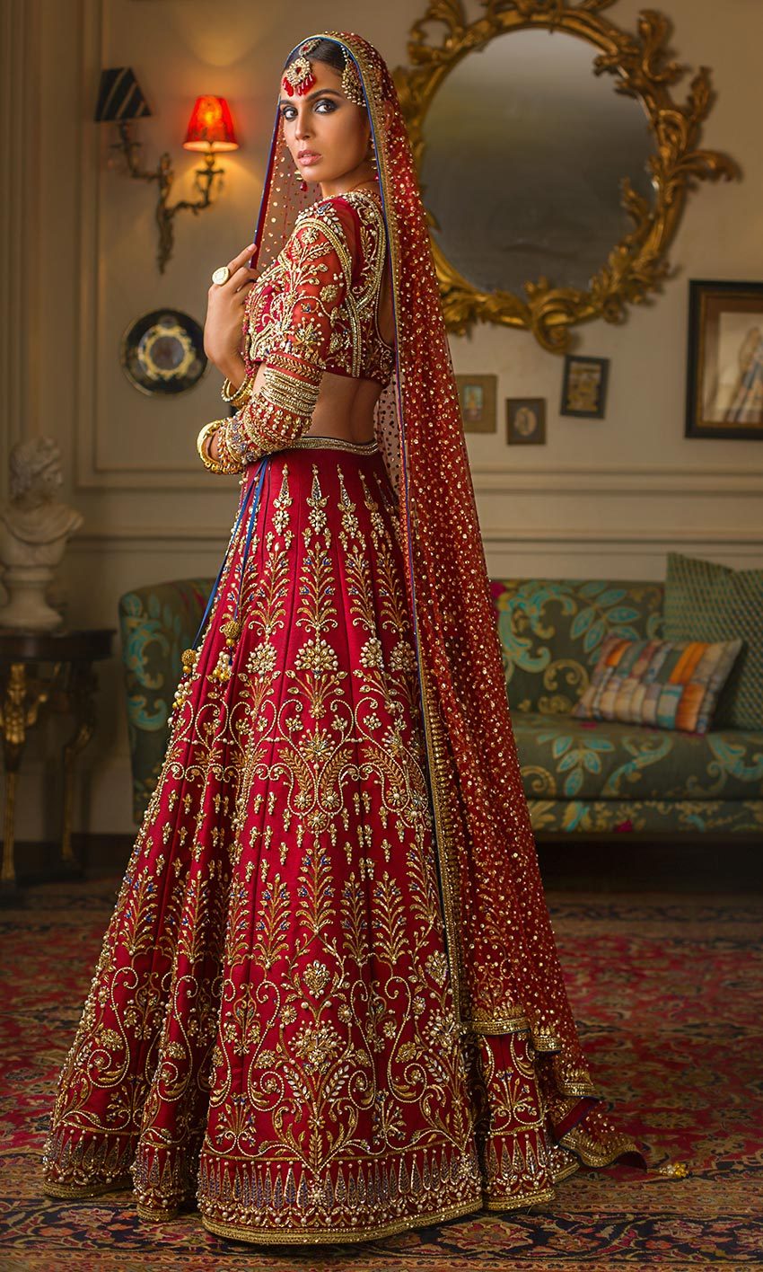 Red, Golden Bridal Fashionable Designer Lehenga