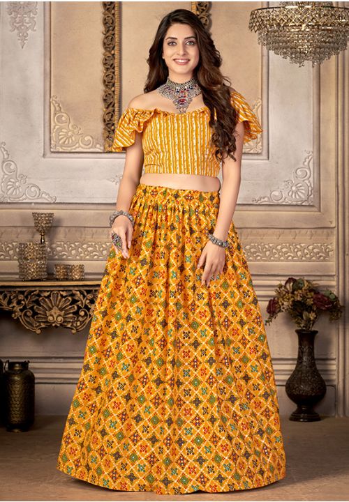 Yellow Fancy Printed Silk Lehenga Choli SFSA344302 - Siya Fashions