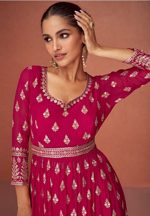Pink Indian Georgette Long Palazzo Suit SFSMT7903 - Siya Fashions