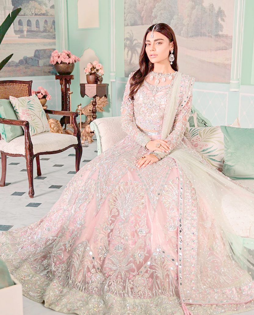 Asian Bridal Royal Bridal Long Lehenga Set Peach SIY543ONS - Siya Fashions