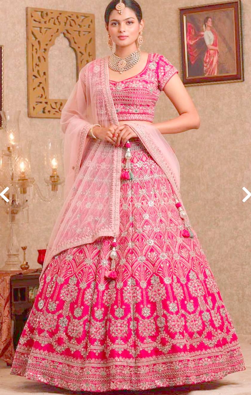 Pink Bridal Lehenga Choli Set Raw Silk Pure Quality SFRG1920 - Siya Fashions
