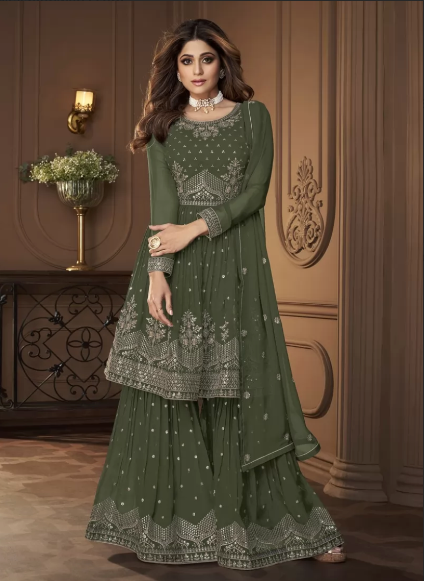 Green Bridesmaid  Indian Evening Party Palazzo Salwar SFZ118488 - Siya Fashions