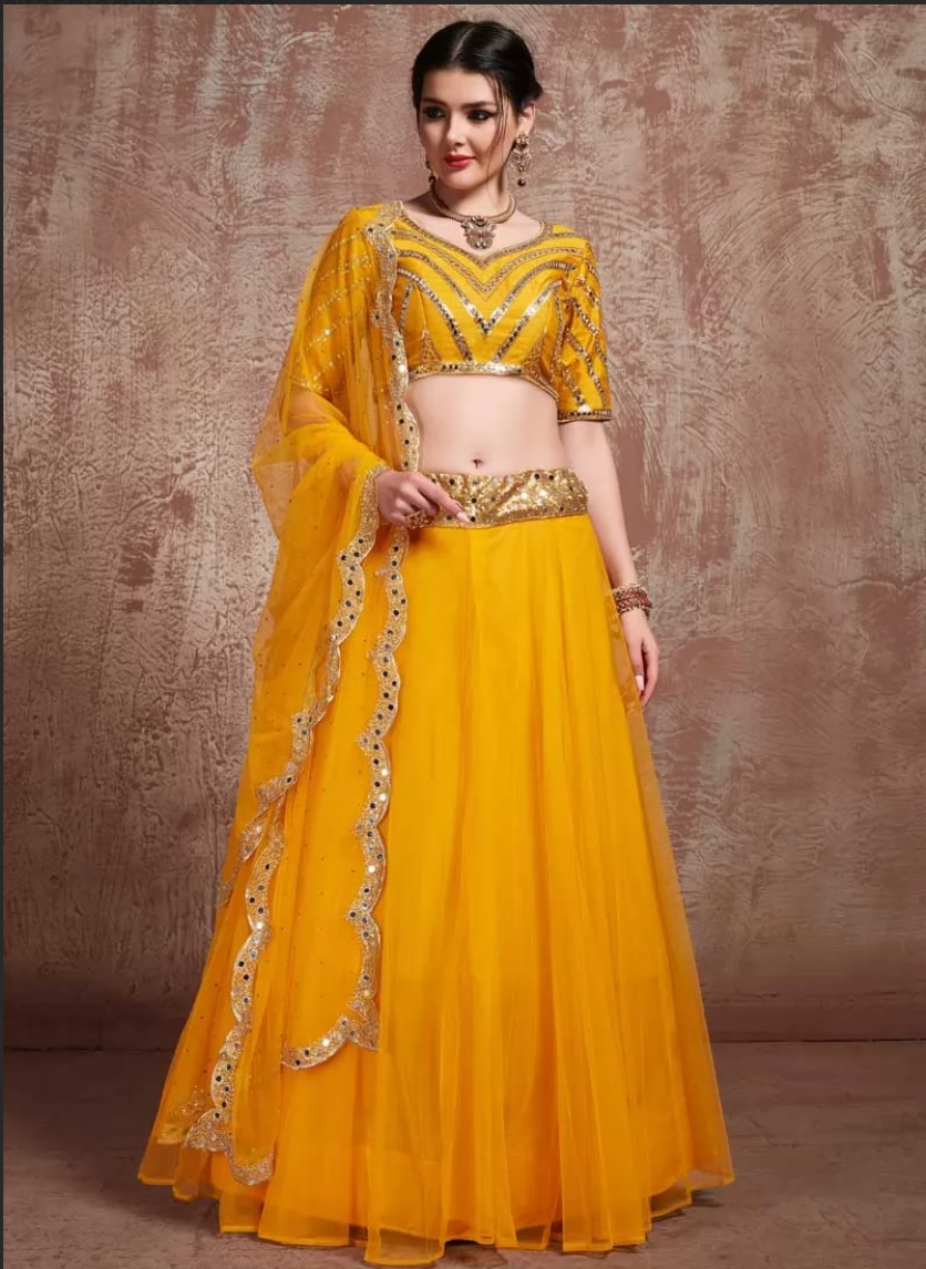 Yellow Indian Art Silk Lehenga Choli SFZ62744 - Siya Fashions