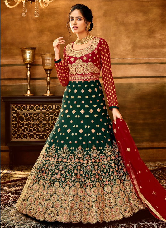 Red Indian Bridal Anarkali Wedding Gown In Net SFZ127847 - Siya Fashions