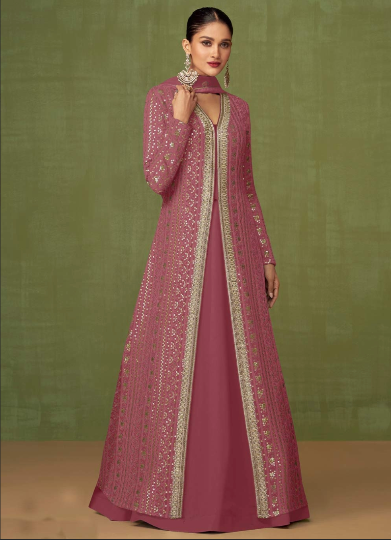 Pink Sangeet Anarkali Wedding Gown In Georgette SFZ127507 - Siya Fashions