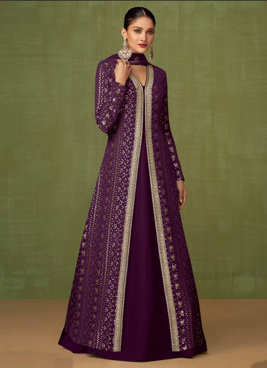 Purple Sangeet Anarkali Wedding Gown In Georgette SFZ127509 - Siya Fashions