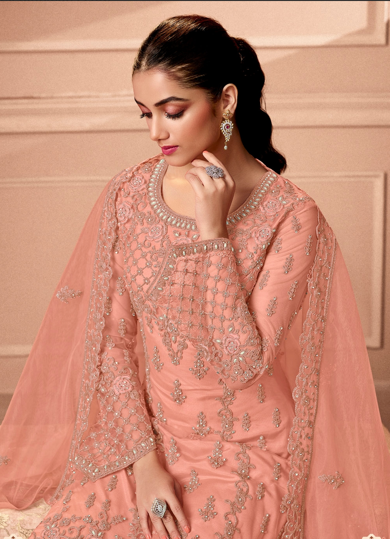 Pink Indian Pakistani Palazzo Salwar Kameez Suit In Net SFFZ128730 - Siya Fashions
