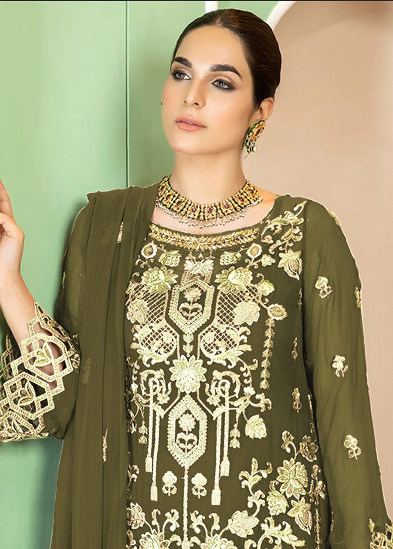 Green Indian Pakistani Georgette Long Straight Salwar Suit FZ128302 - Siya Fashions