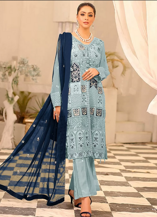 Blue Palazzo Salwar Kameez Suit In Georgette SFZ128878 - Siya Fashions