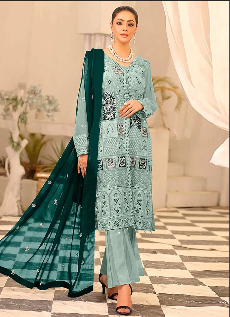 Green Palazzo Salwar Kameez Suit In Georgette SFZ128879 - Siya Fashions