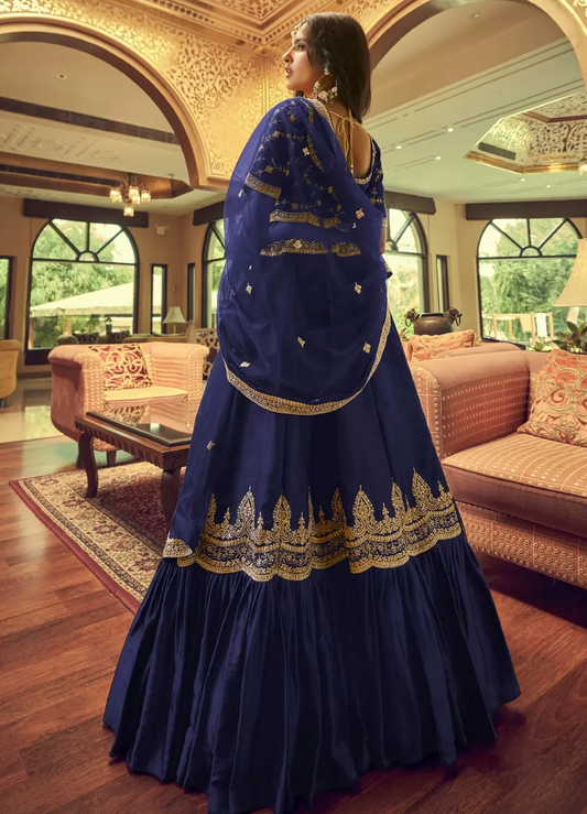 Handcrafted Royal Blue Bridal Lehenga In Blue SFINS265 – Siya Fashions