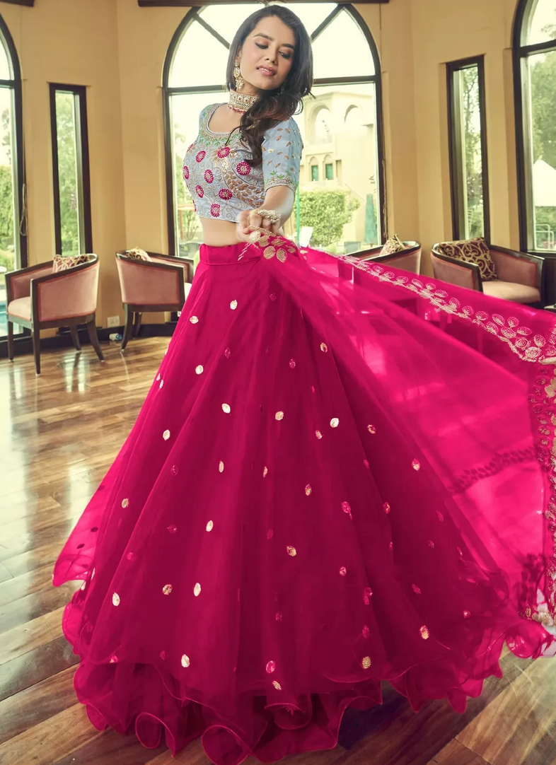 Pink  Sangeet Bridal Lehenga Choli Set In Net SIF129312