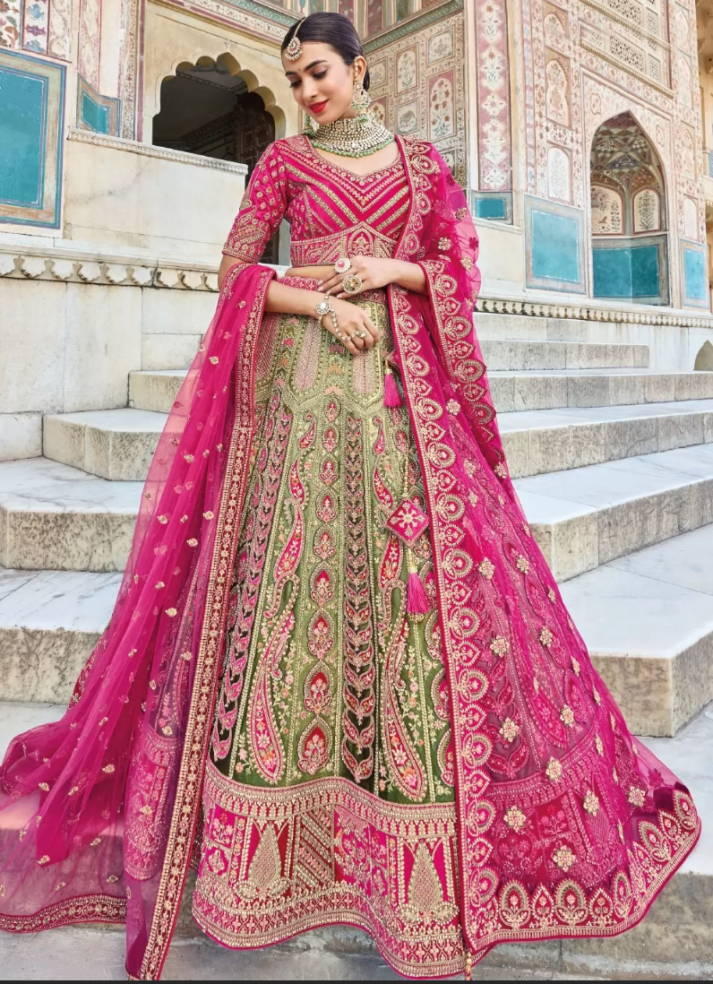 Pink Indian Bridal Lehenga Choli Set In Net Silk SIF128216