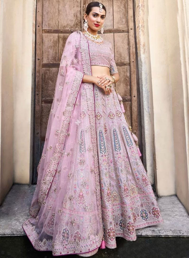 Pink Indian Bridal Lehenga Choli Set In Net Silk SIF128220
