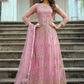 Pink Bridal Indian Pakistani Long Gown Anarkali Suit In Net SFZ129329