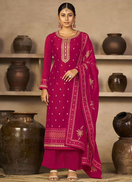 Pink Indian Palazzo Salwar Kameez Suit In Silk SFZ129320
