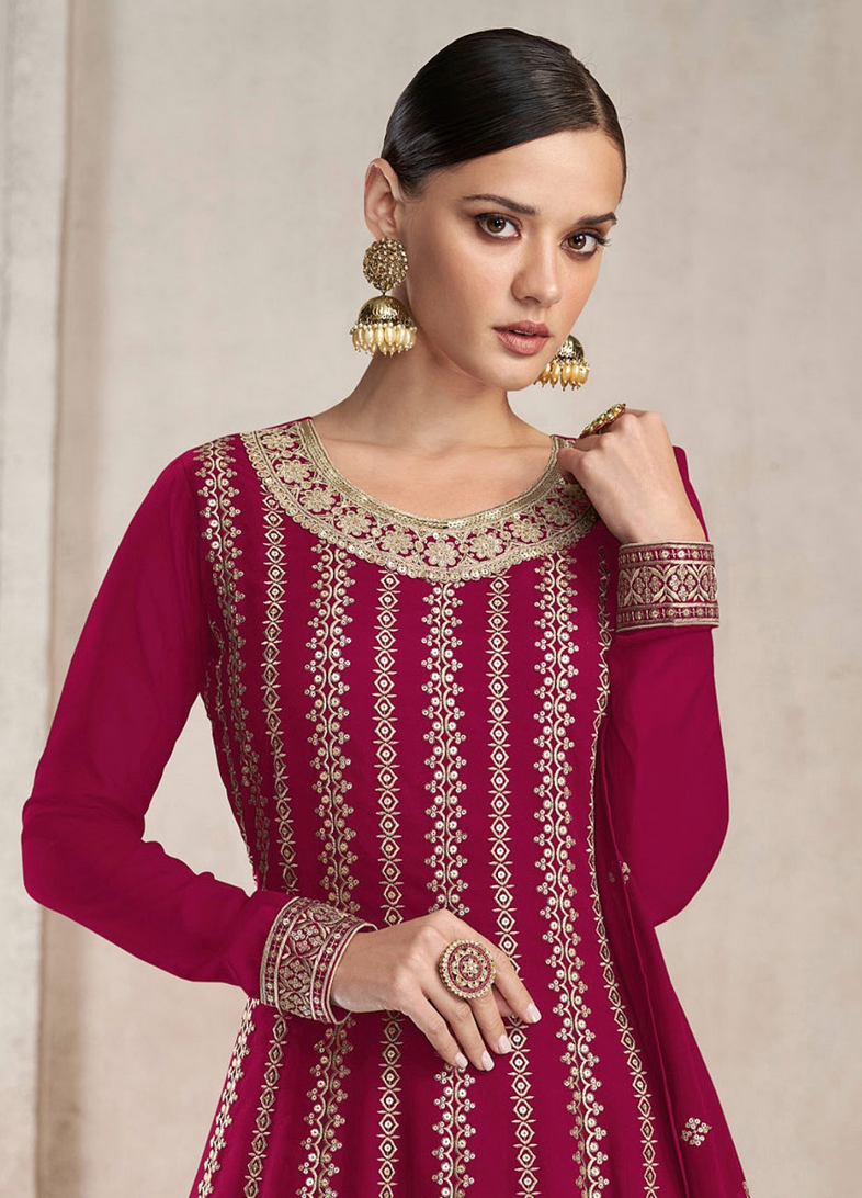 Pink Indian Sequin Dupatta Palazzo Suit In Georgette SFF129757
