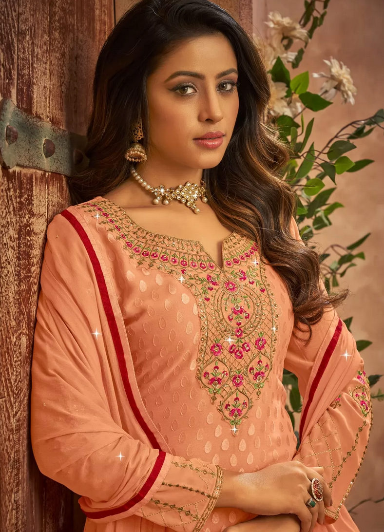 Peach Indian Pakistani Palazzo Suit In Brasso SF129607
