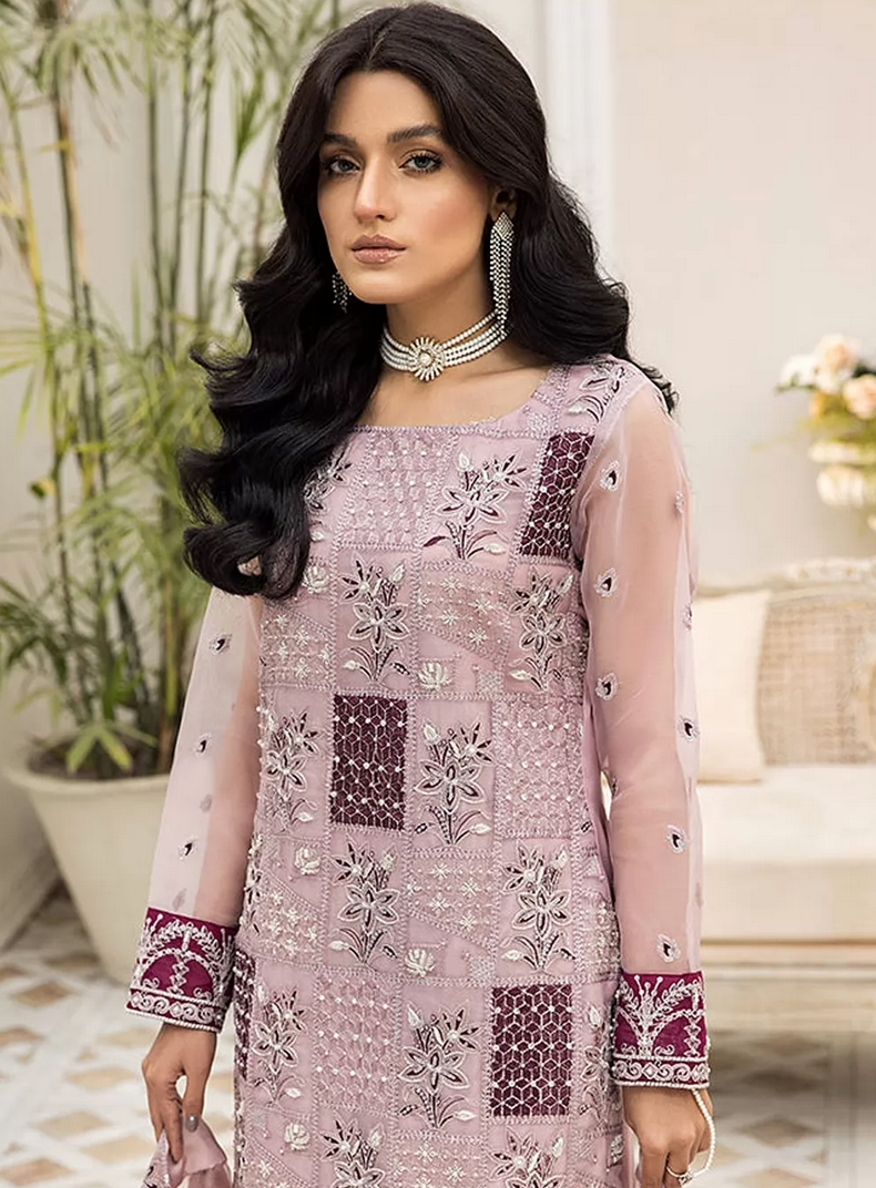 Pink Net Indian Pakistani Long Palazzo Suit SF129767