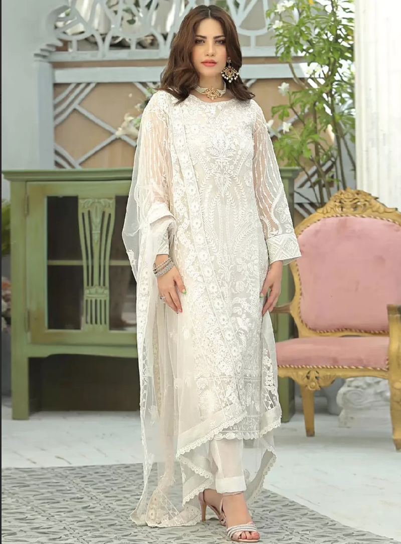 White Georgette Indian Pakistani Long Palazzo Suit SFZ128287