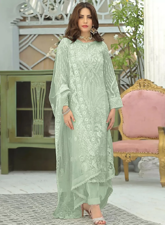 Green Georgette Indian Pakistani Long Palazzo Suit SFZ128290