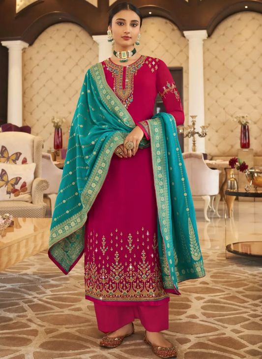 Pink Georgette Indian Pakistani Palazzo Salwar Kameez SFZ128692