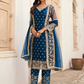 Blue Net Indian Pakistani Palazzo Salwar Kameez SFZ130130