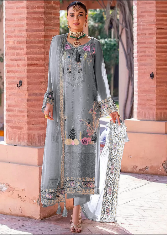 Grey Georgette  Indian Pakistani Palazzo Salwar Kameez SFZ128821
