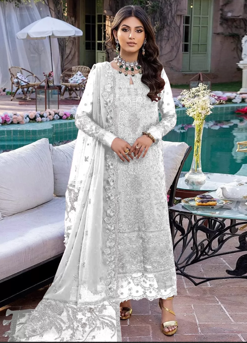 White Greorgette Indian Pakistani Palazzo Salwar Suit SFZ128266