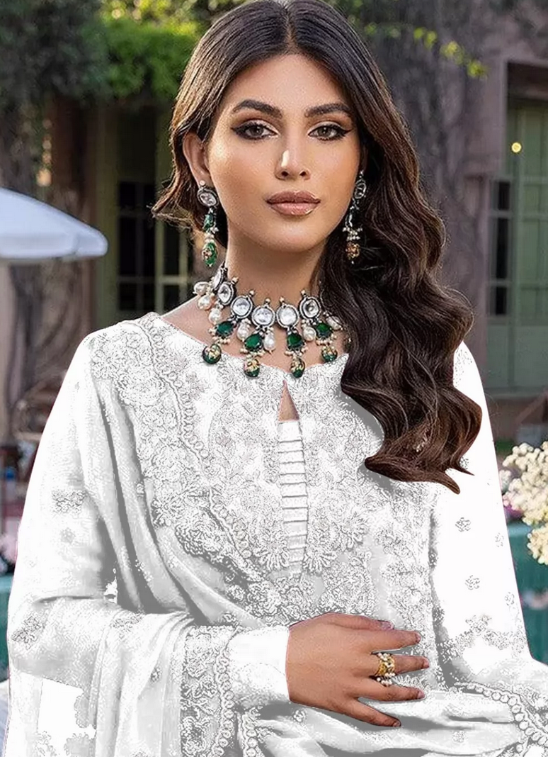 White Greorgette Indian Pakistani Palazzo Salwar Suit SFZ128266