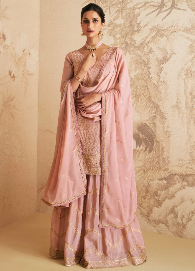 Peach Georgette Designer Georgette Salwar Kameez Suit SFZ126923