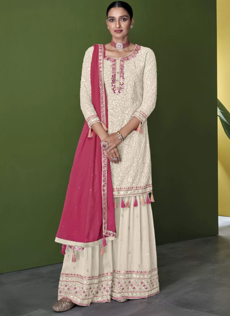 White Georgette Indian Salwar Kameez Suit SFZ125433