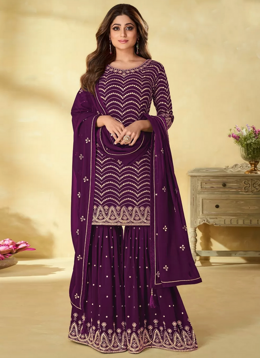 Purple Georgette Indian Salwar Kameez Suit SFZ125408