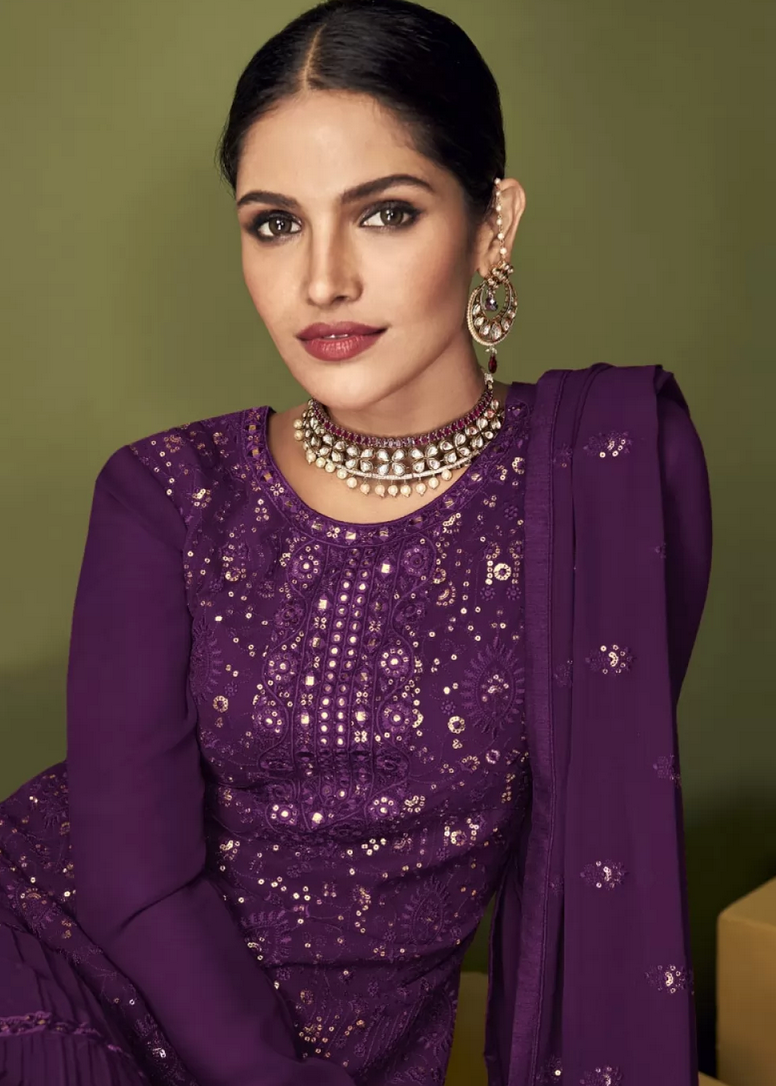 Purple Georgette Indian Salwar Kameez Suit SFZ123648